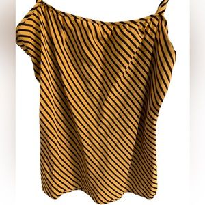 100% Silk Spaghetti Strap camisole Tank Top Yellow Black Stripe Summer Top Sz 8